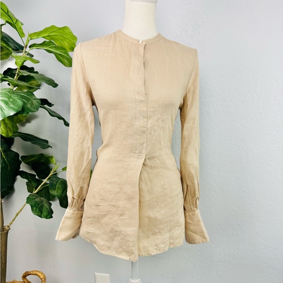 NEW THEORY Popover Long Sleeve Linen Tunic Shirt Size P - Picture 9 of 9